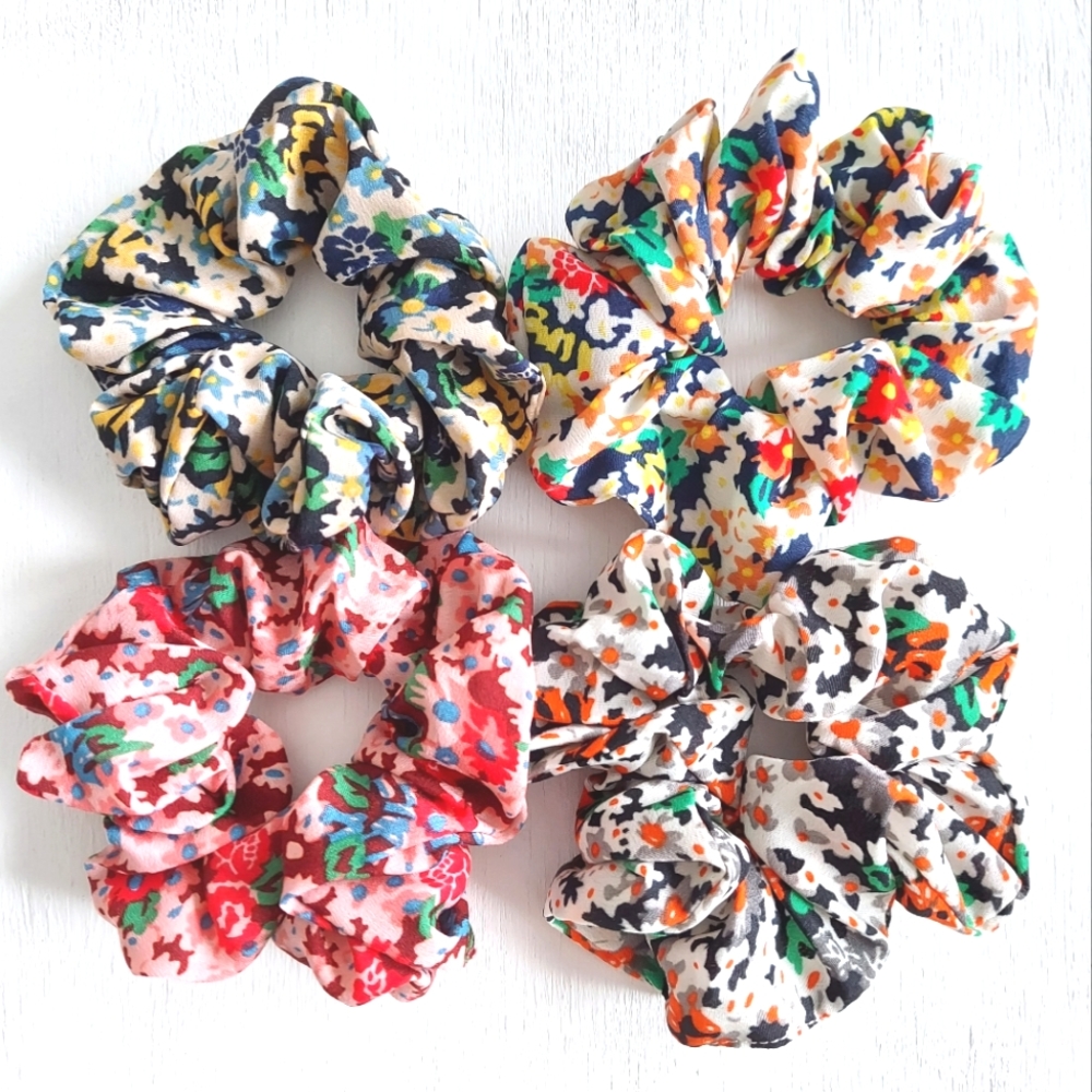 4-Pack Abstract Floral Scrunchies